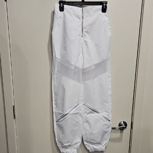 White Women's Track Jogger Pants with Mesh Panels